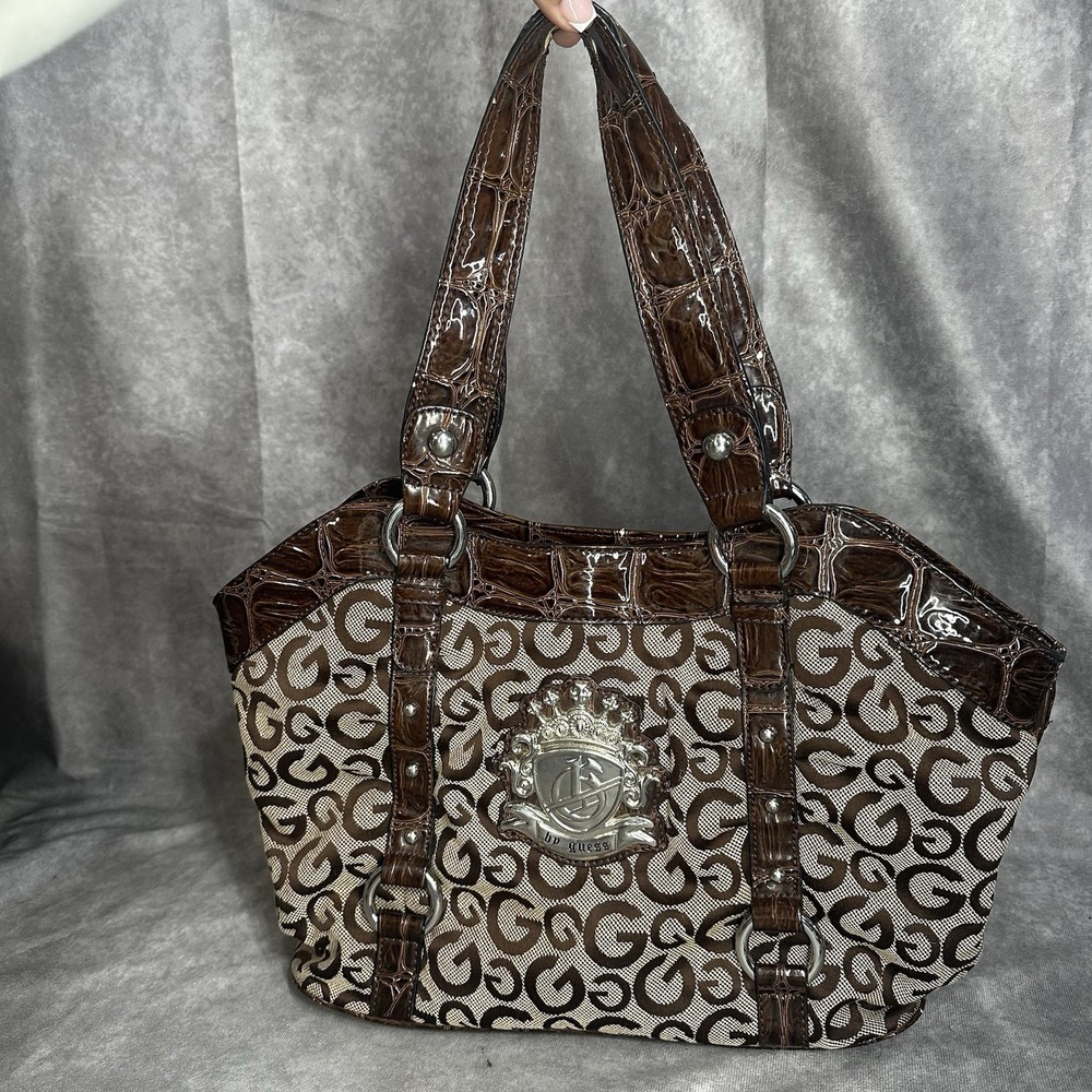 Vintage‎ Y2K Guess Brown Signature Handbag Faux Shoulder Bag